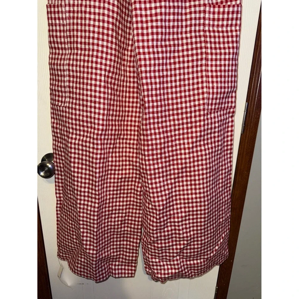 Reformation Ethan Linen Pant Tomato Check Red Gingham Cargo Pants Size S NEW